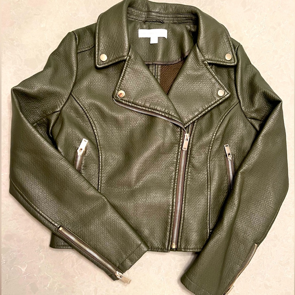 Super Stylie Olive Green Faux Leather Biker Jacket